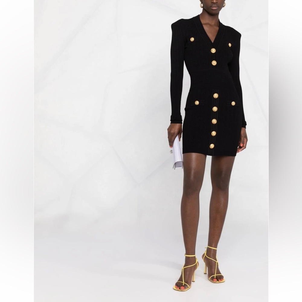 Balmain Short knitted dress with gold buttons black black - Picture 2 of 16